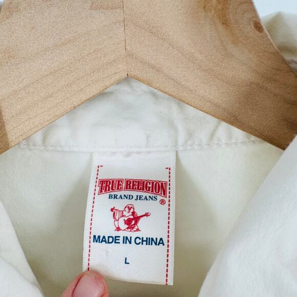 True Religion Western Snap Button Shirt Size Large Cream Denim-Inspired Top - Picture 3 of 11